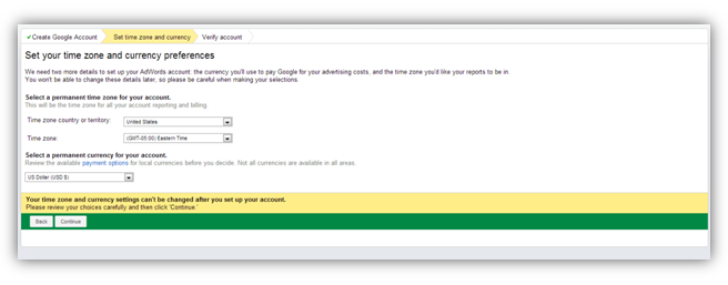 adwords set time currency preferences